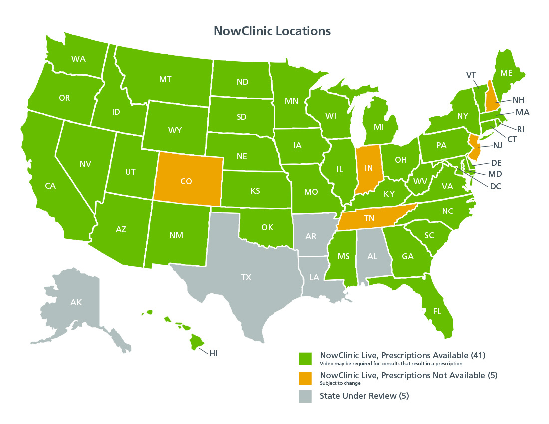 Map of locations where NowClinic is available